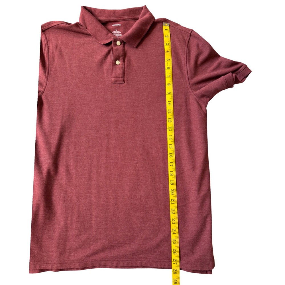 Sonoma Goods For Life Mens Large Burgundy Heathered Short Sleeve Polo Shirt - Picture 5 of 5